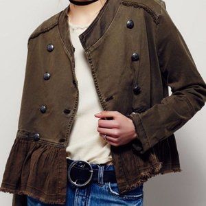 Free People Ruffle Hem Military Jacket, L
